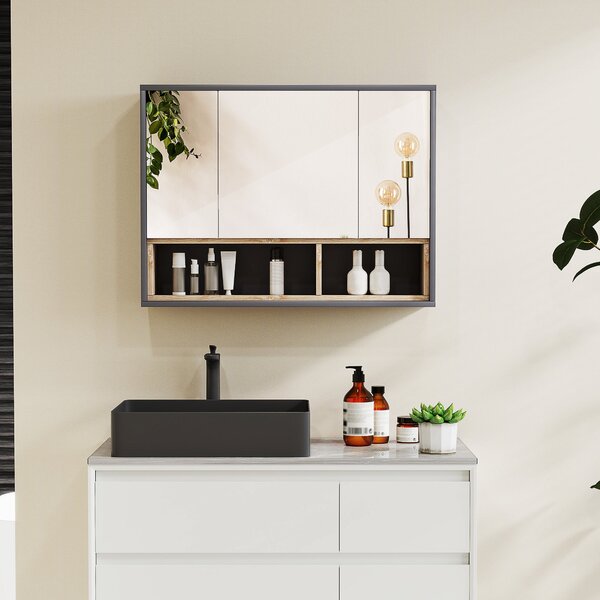 Pensile da Bagno con Armadietto 3 Ante Ammortizzate 80x20x60 cm Grigio