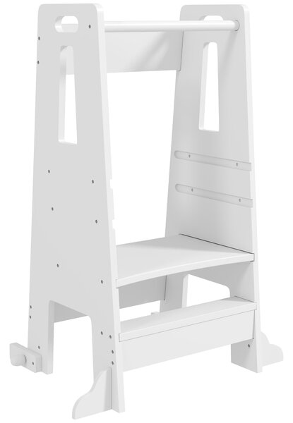 Torre Montessoriana Scala con Barra di Sicurezza Regolabile su 3 Livelli 45x47,5x91 cm in Legno Bianco