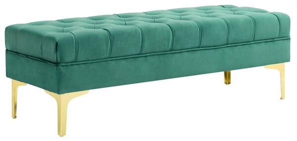 Panca Fondo Letto Imbottita con Rivestimento Trapuntato in Effetto Velluto 118x45x42 cm Verde Scuro