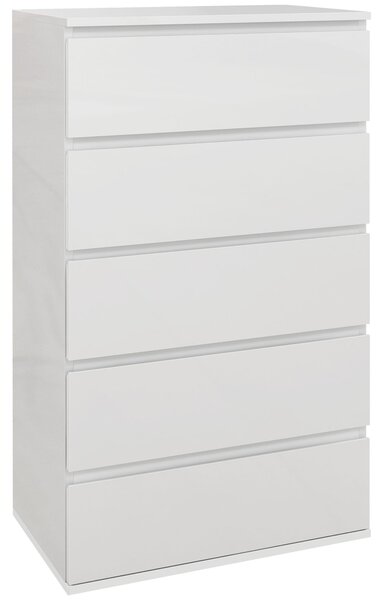 Cassettiera 5 Cassetti 55x33x100 cm Design Moderno in Legno Bianco