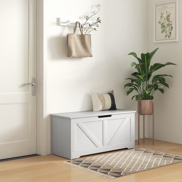 Cassapanca con Cerniere di Sicurezza Contenitore Capacità 127L 100x40x45cm in Legno Bianco