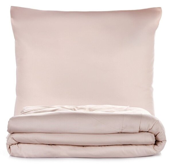 Set copripiumino e federa beige in raso di cotone per letto matrimoniale/per letto esteso 240x220 cm Elegant – Mijolnir