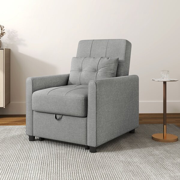 Poltrona Letto Reclinabile con Cuscino Extra 69x82x85cm Grigio Chiaro