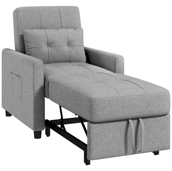 Poltrona Letto Reclinabile con Cuscino Extra 69x82x85cm Grigio Chiaro