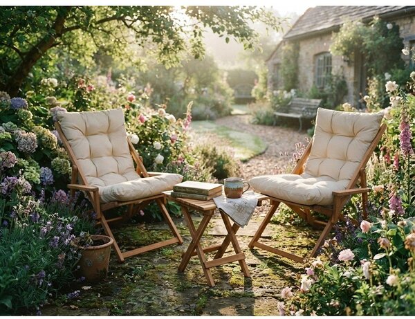Set da giardino in legno di faggio in colore crema-naturale per 2 persone - Floriane Garden