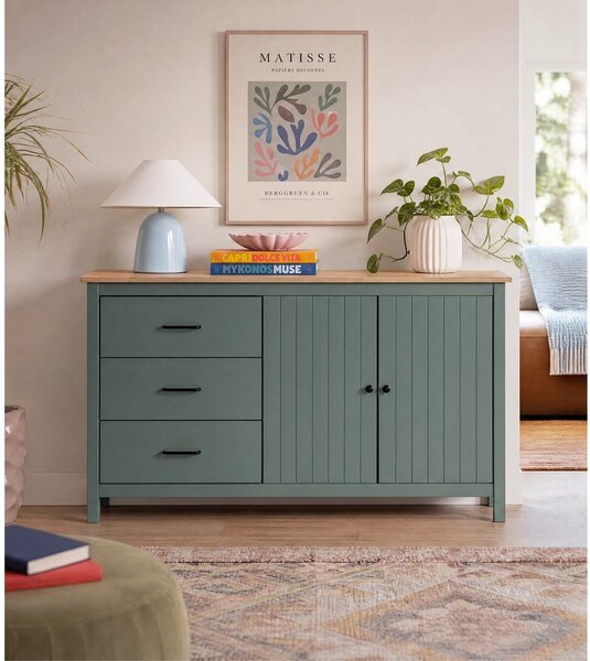 Cassettiera bassa in legno di pino di colore verde-naturale 150x80 cm Miranda - Marckeric