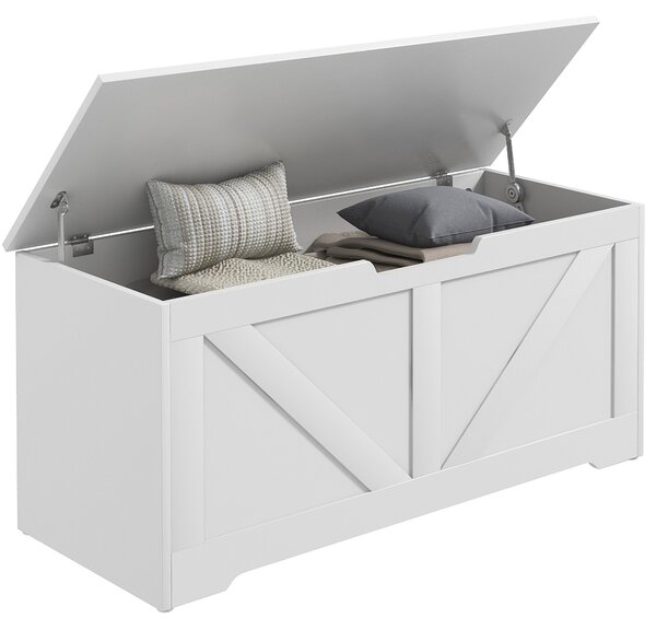 Cassapanca con Cerniere di Sicurezza Contenitore Capacità 127L 100x40x45cm in Legno Bianco