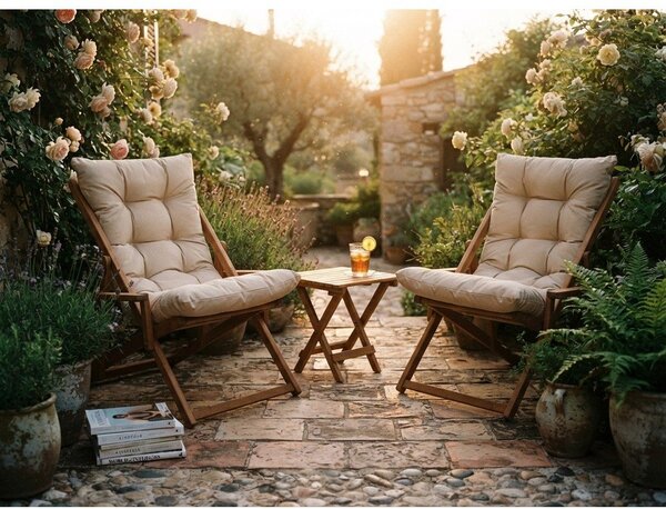 Set da giardino in legno di faggio in colore crema-naturale per 2 persone - Floriane Garden