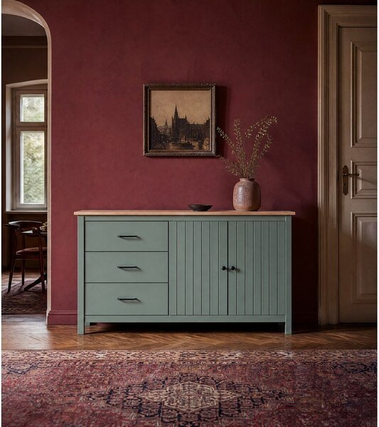 Cassettiera bassa in legno di pino di colore verde-naturale 150x80 cm Miranda - Marckeric