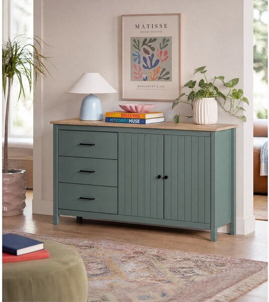 Cassettiera bassa in legno di pino di colore verde-naturale 150x80 cm Miranda - Marckeric