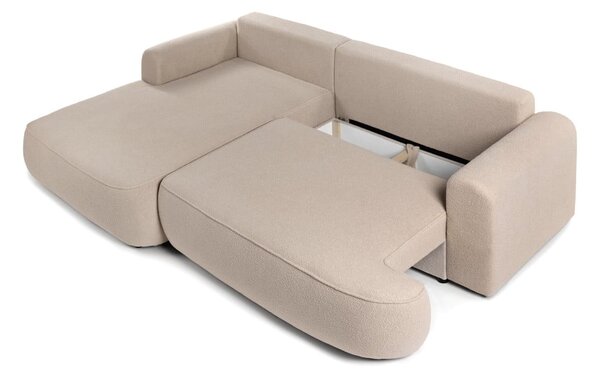 Divano angolare beige allungabile (con penisola a sinistra) con rivestimento in bouclé Quinoa – Bonami Selection