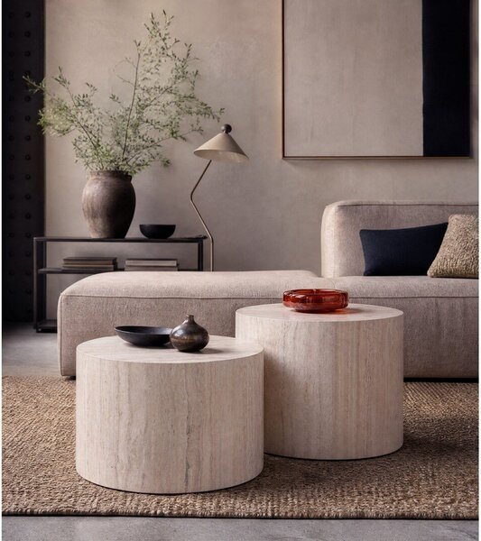 Tavolini rotondi beige con decoro in pietra in set di 2 pezzi ø 58 cm Dice - Actona