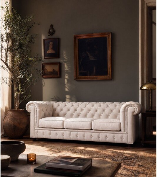Divano in velluto crema 230 cm Cambridge - Ropez