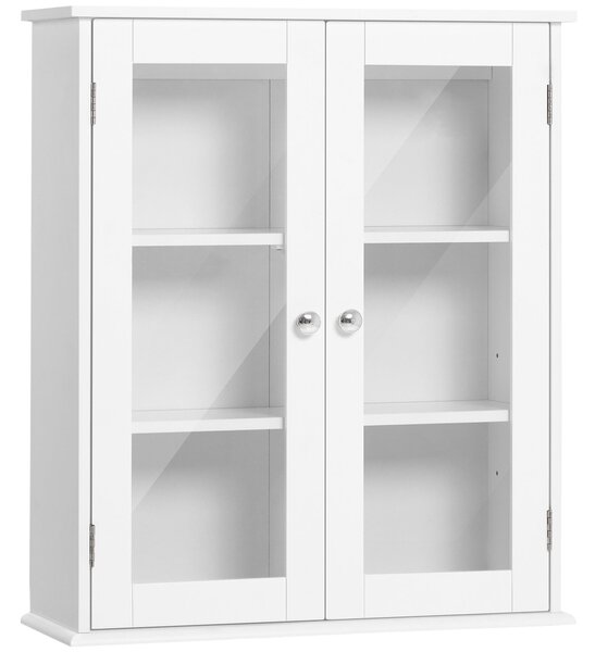 Pensile da Bagno Armadietto con Anta a Vetro 55x20x65 cm in Legno Bianco