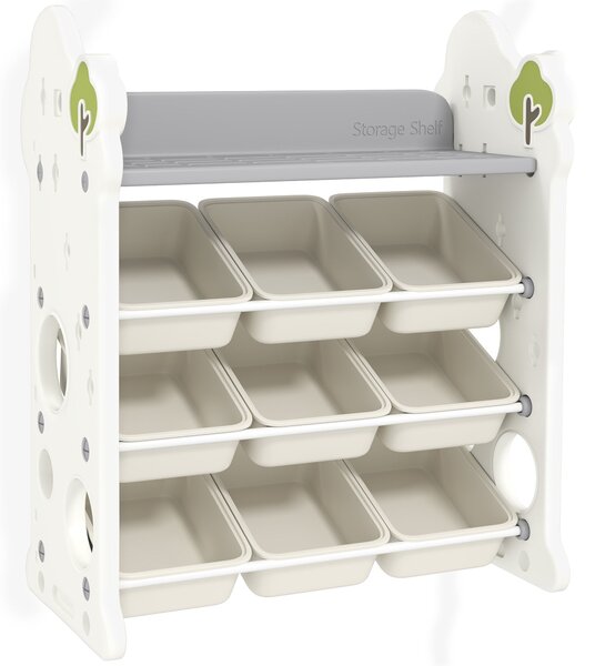 Scaffale Portagiochi a 4 Livelli con 9 Contenitori 77x42x94 cm in HDPE Bianco Crema