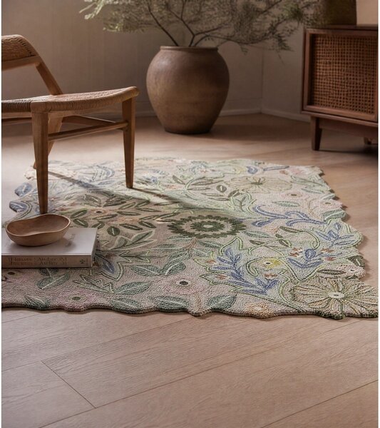 Tappeto verde in lana tessuto a mano 120x170 cm Bryony Shaped Floral - Flair Rugs