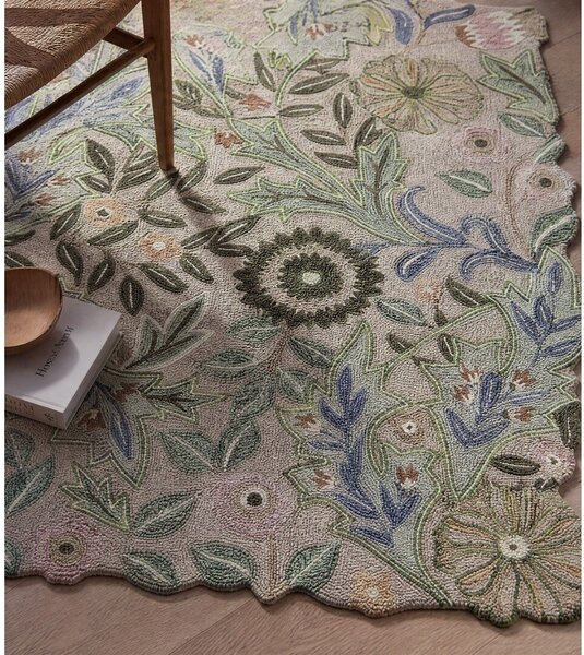 Tappeto verde in lana tessuto a mano 120x170 cm Bryony Shaped Floral - Flair Rugs