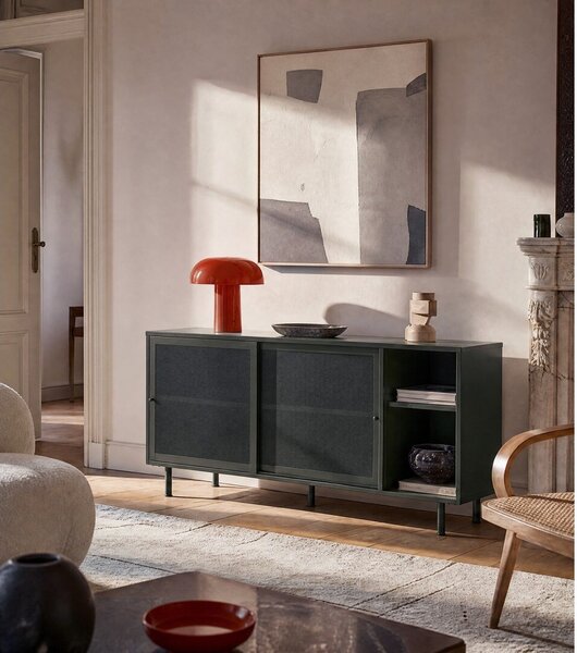 Cassettiera bassa in metallo verde scuro con ante scorrevoli 160x75 cm Veep - Unique Furniture