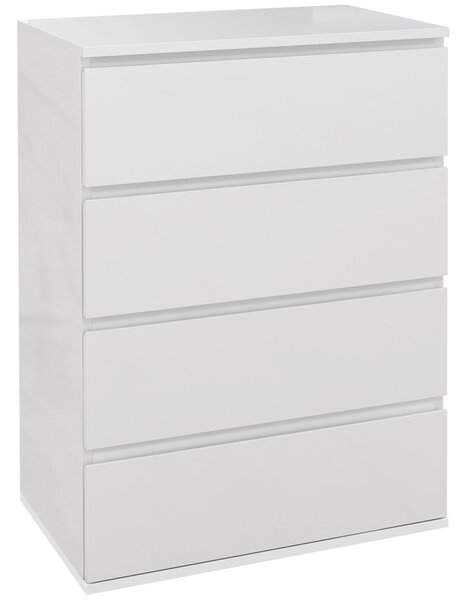 Cassettiera 4 Cassetti 55x33x80 cm Design Moderno in Legno Bianco