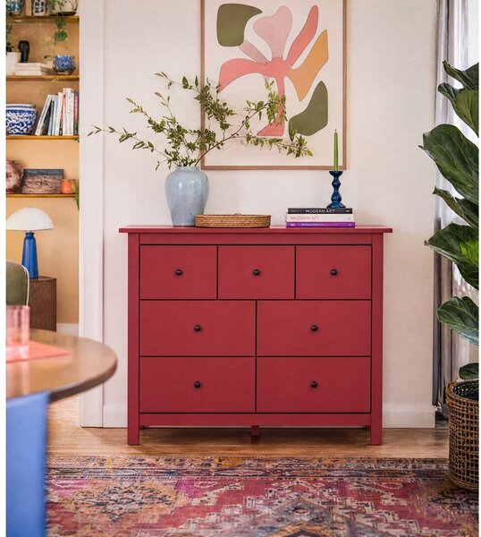 Cassettiera rossa in pino massiccio 110x80x40 cm Misti – Marckeric