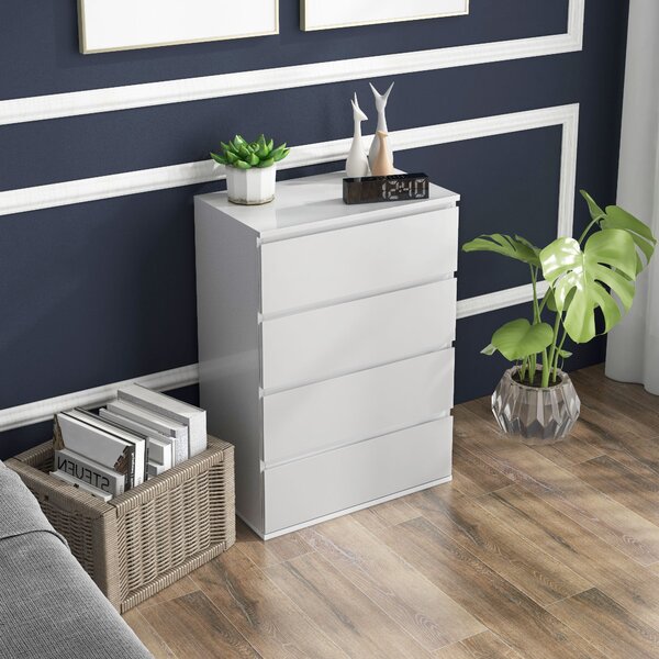 Cassettiera 4 Cassetti 55x33x80 cm Design Moderno in Legno Bianco
