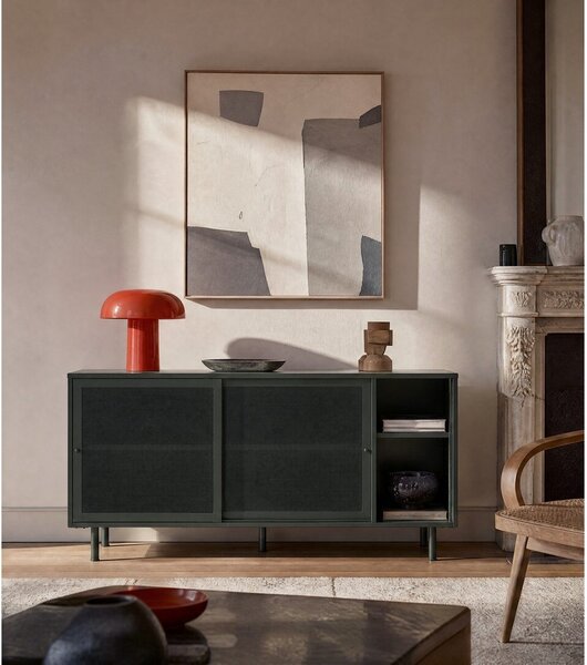 Cassettiera bassa in metallo verde scuro con ante scorrevoli 160x75 cm Veep - Unique Furniture