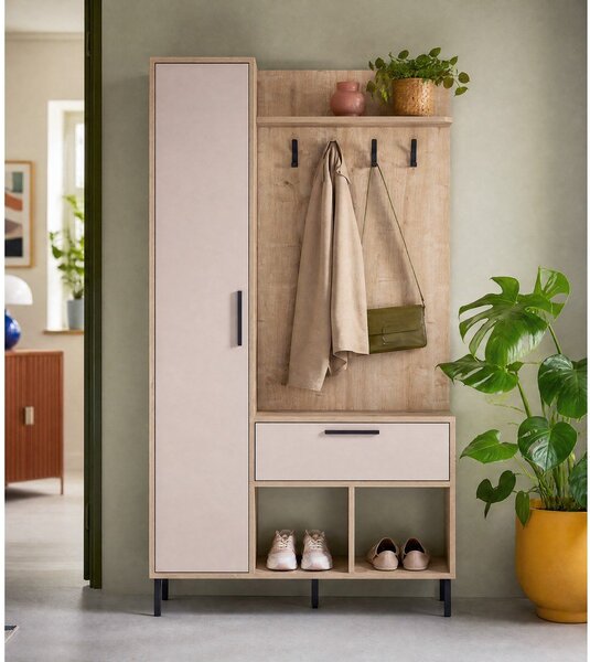 Set da ingresso effetto rovere con decoro crema-naturale 108x195x35 cm Heidy - Marckeric