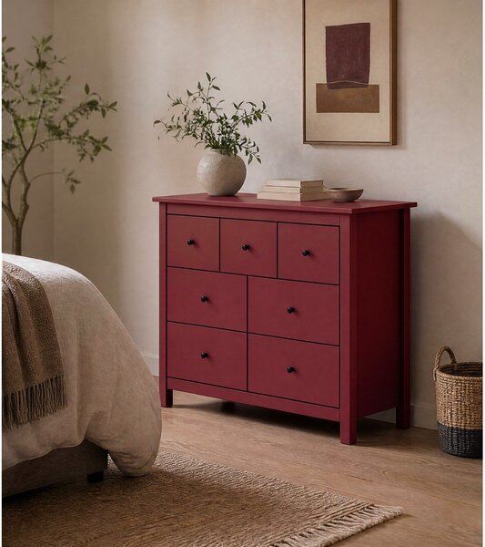 Cassettiera rossa in pino massiccio 110x80x40 cm Misti – Marckeric
