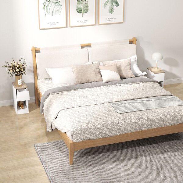 Set 2 Comodini Moderni con Cassetto e Ripiano in Legno 20x30x50 cm Bianco e Rovere