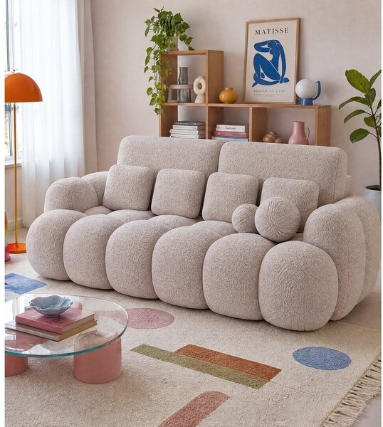 Divano beige allungabile con rivestimento in bouclé 256 cm Cotonn – ELTAP
