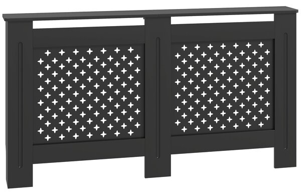 Copritermosifone Traforato a Croce con Ripiano e Fissaggio a Muro 152x19x82 cm in Legno MDF Nero