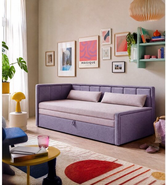 Divano rosa allungabile/con contenitore e rivestimento in ciniglia 214 cm Fulgeo – ELTAP