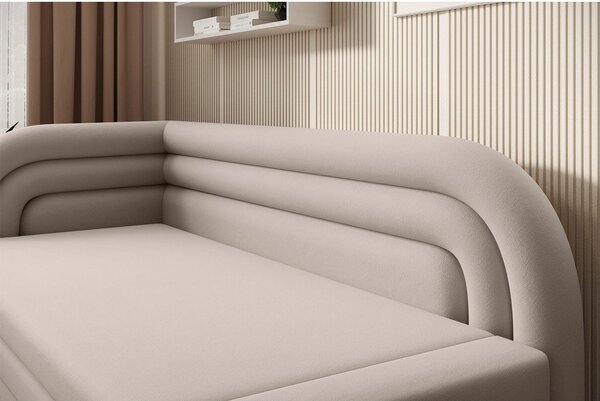 Divano beige allungabile/con contenitore con penisola a sinistra e rivestimento in velluto 223 cm Fabillo – ELTAP