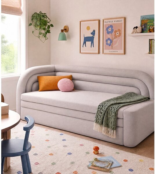 Divano beige allungabile/con contenitore con penisola a sinistra e rivestimento in velluto 223 cm Fabillo – ELTAP
