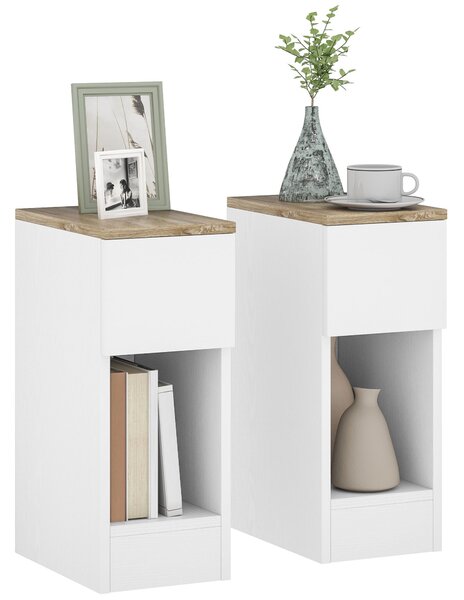 Set 2 Comodini Moderni con Cassetto e Ripiano in Legno 20x30x50 cm Bianco e Rovere