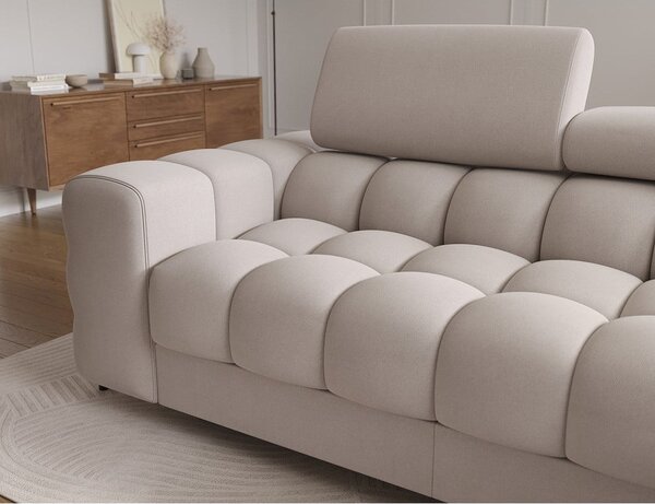 Divano angolare beige allungabile/con contenitore (con penisola a destra/con chaise lounge) e rivestimento in velluto Felro – ELTAP