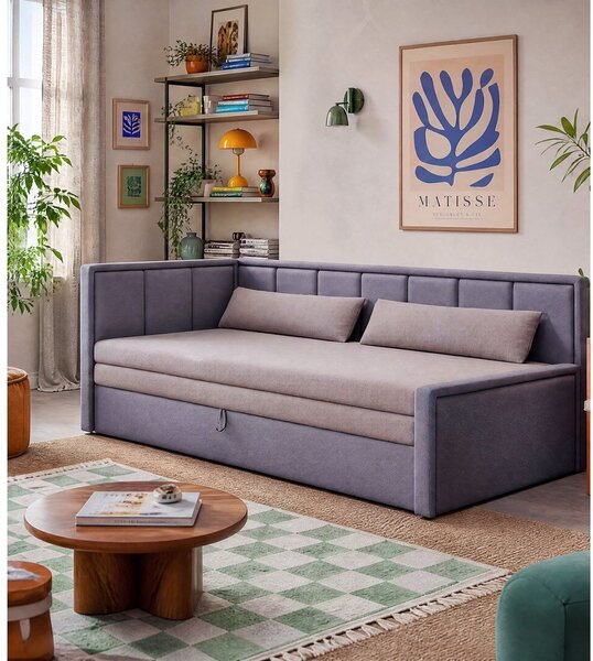 Divano rosa allungabile/con contenitore e rivestimento in ciniglia 214 cm Fulgeo – ELTAP