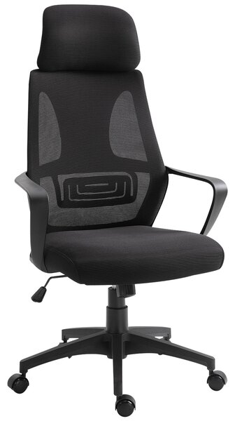 Sedia Operativa da Ufficio Reclinabile con Poggiatesta e Supporto Lombare 64x55x116-126 cm Nero