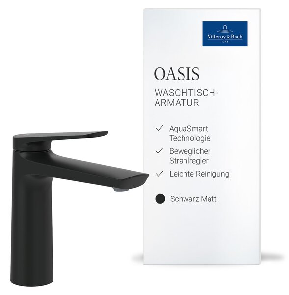 Miscelatore per lavabo Villeroy & Boch Oasis, altezza del beccuccio 114 mm – Nero opaco