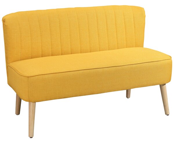 Divano 2 Posti Design Minimal Senza Braccioli in Tessuto con Gambe in Legno 117x56,5x77 cm Giallo