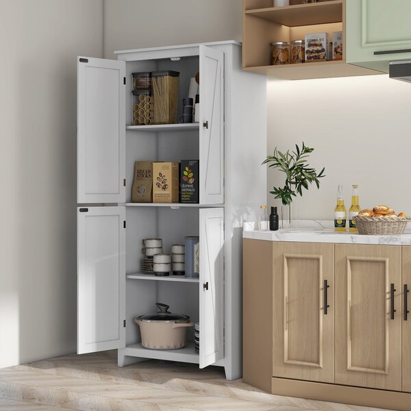 Credenza Mobile Alto Cucina 4 Ante Multiuso 80x40x182cm in Legno Bianco