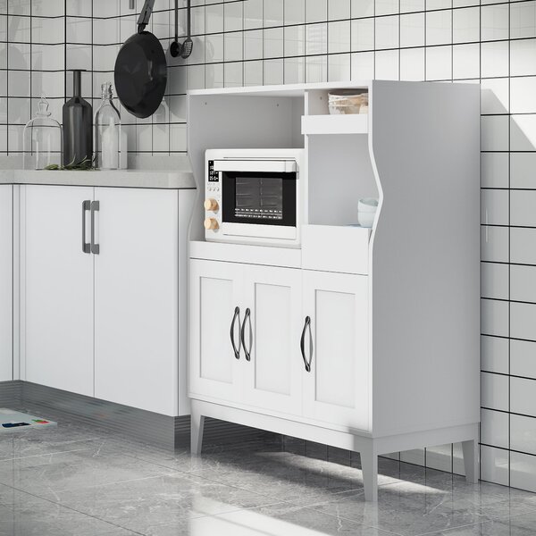 Credenza Salvaspazio con 2 Armadietti e 2 Ripiani Estraibili 84x39x109 cm in Legno Bianco