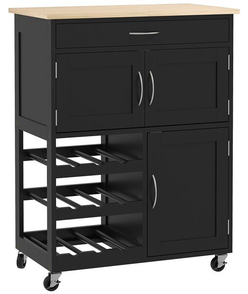 Carrello da Cucina con Portabottiglie Integrato 67x37x87 cm in Legno Nero e Rovere