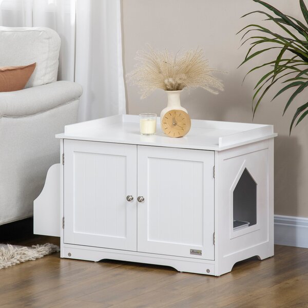 Mobile Lettiera per Gatti a 2 Ante con Divisorio Interno Regolabile 86x48x52 cm Bianco