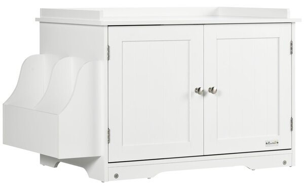 Mobile Lettiera per Gatti a 2 Ante con Divisorio Interno Regolabile 86x48x52 cm Bianco