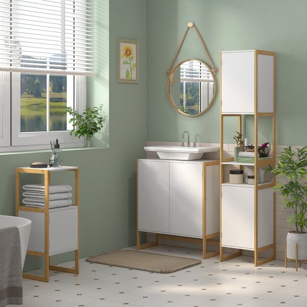 Mobile a Colonna da Bagno Salvaspazio con Armadietti e Ripiani Bianco