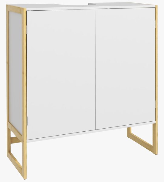 Mobile Sottolavabo da Bagno con Armadietto 2 Ante a Pressione 70x33x79,5cm in Bambù e MDF con Intaglio a U Bianco