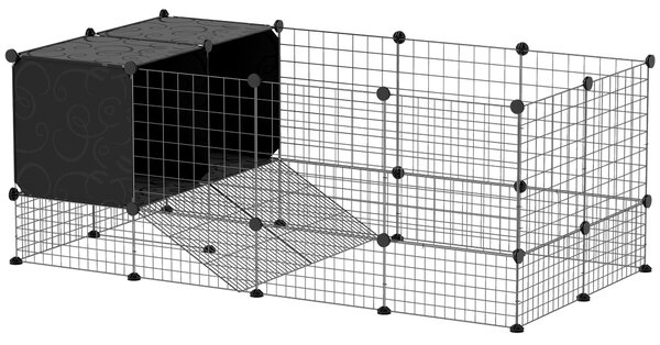 Gabbia Recinto per Piccoli Roditori Modulabile con Cassette Rialzate Nero