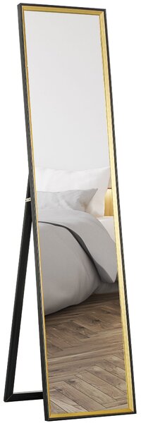 Specchio da Parete o da Terra Autoportante a Figura Intera 37x3x157 cm in Legno Nero e Oro