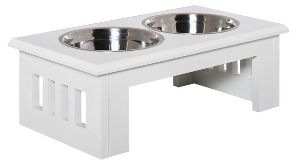 Ciotole Rialzate per Cani Piccoli e Taglia Media con 2 Ciotole in Acciaio Supporto in MDF Bianco